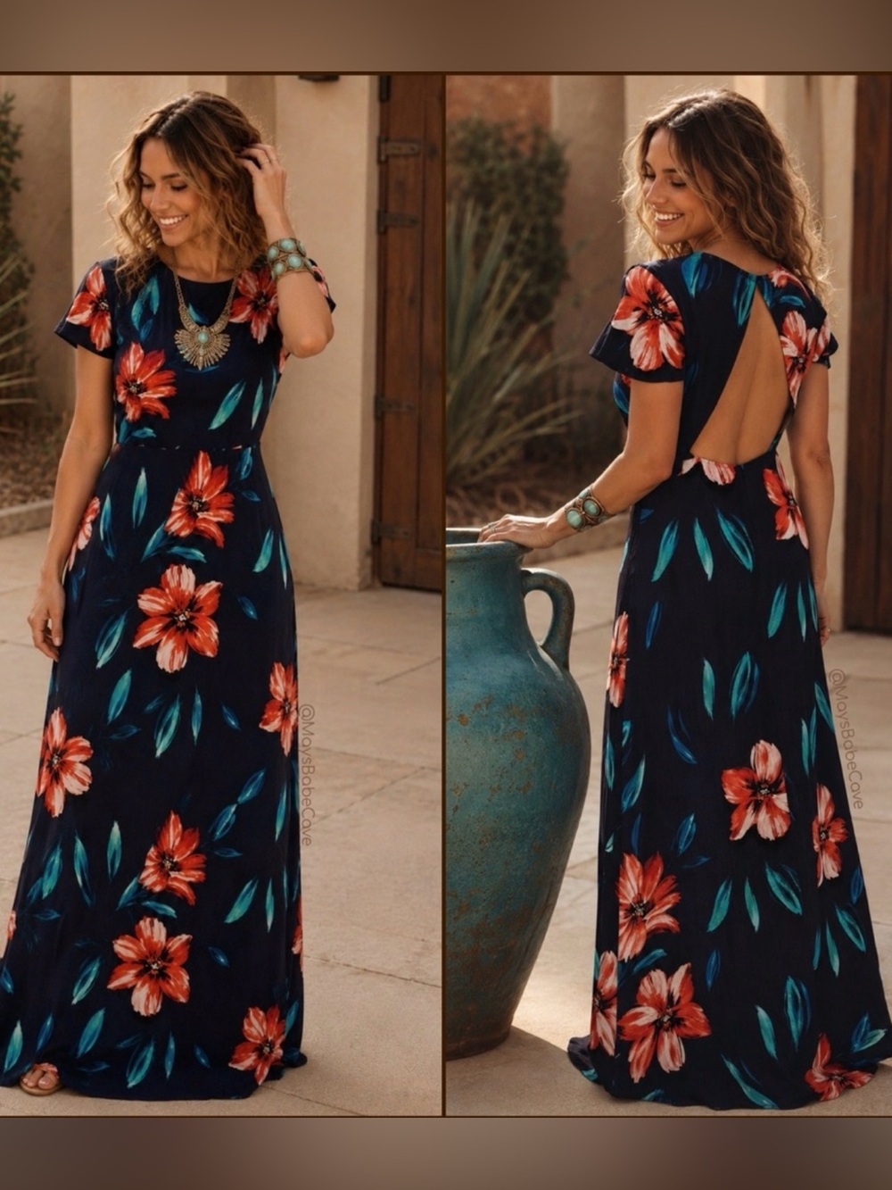NWT Forever 21 Navy Floral Open-Back Maxi Dress - Women